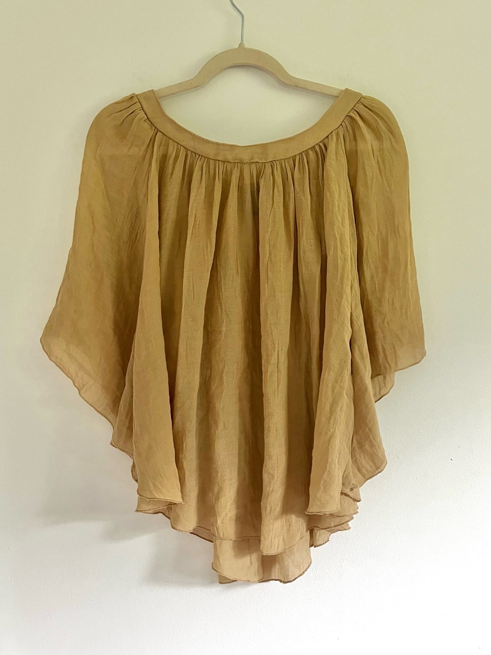 Vintage Joyce Leslie Flowy Tan Poncho Cape Blouse Top Semi Sheer Boho Ethereal L